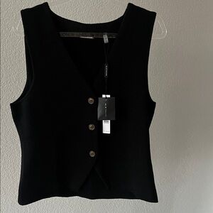 Black Vest Sleeveless Button-Up Top